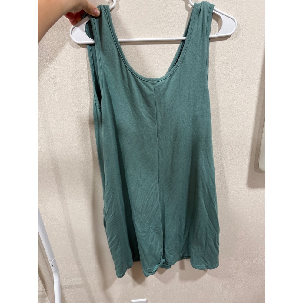 Minimalist Basic Coastal Romper Green Large V-Neck Sleeveless Knit Unbranded